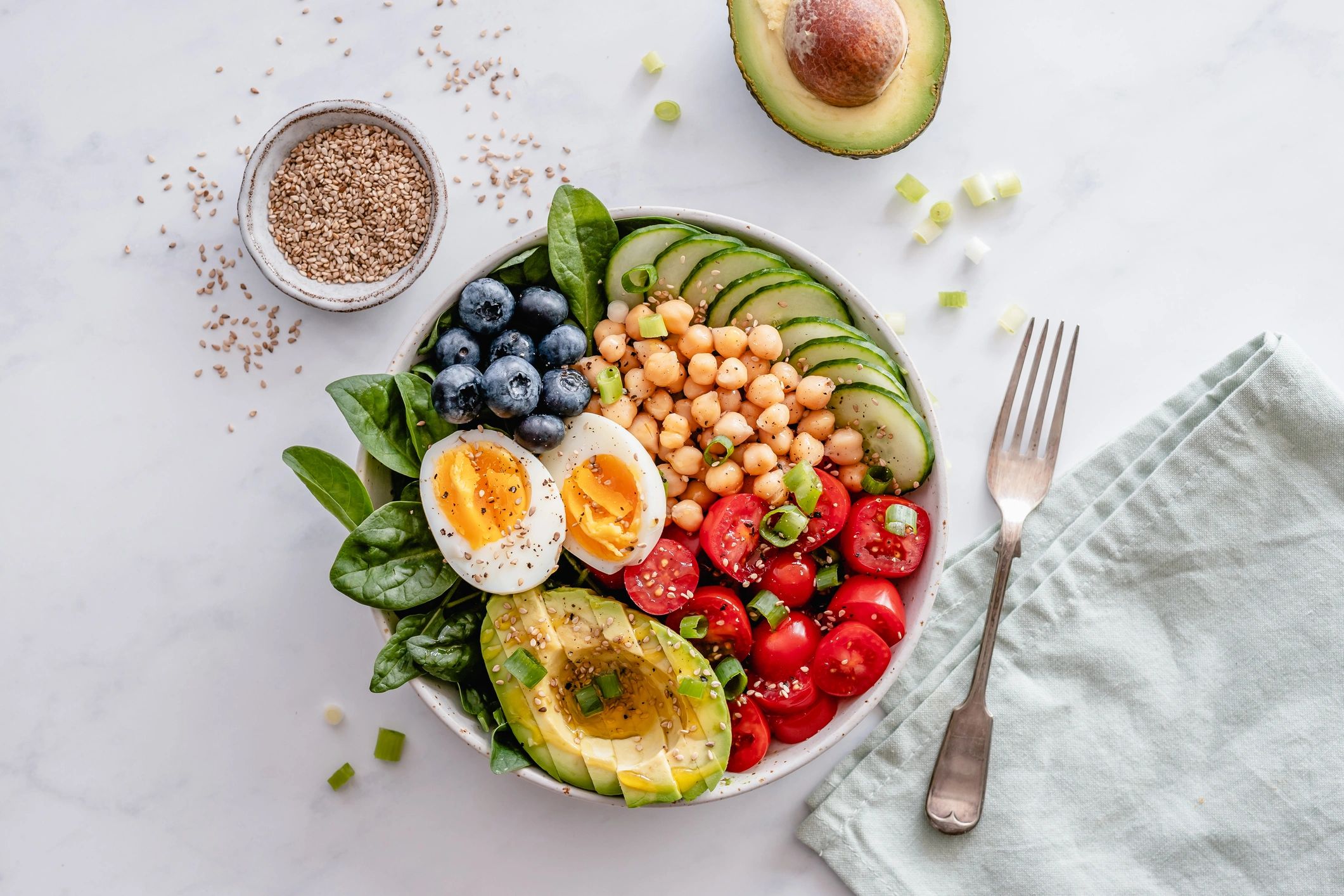 Colorful vegetarian meal bowl with fresh ingredients